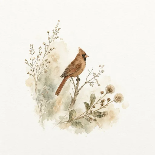 A songbird perched on a branch, painted in watercolour