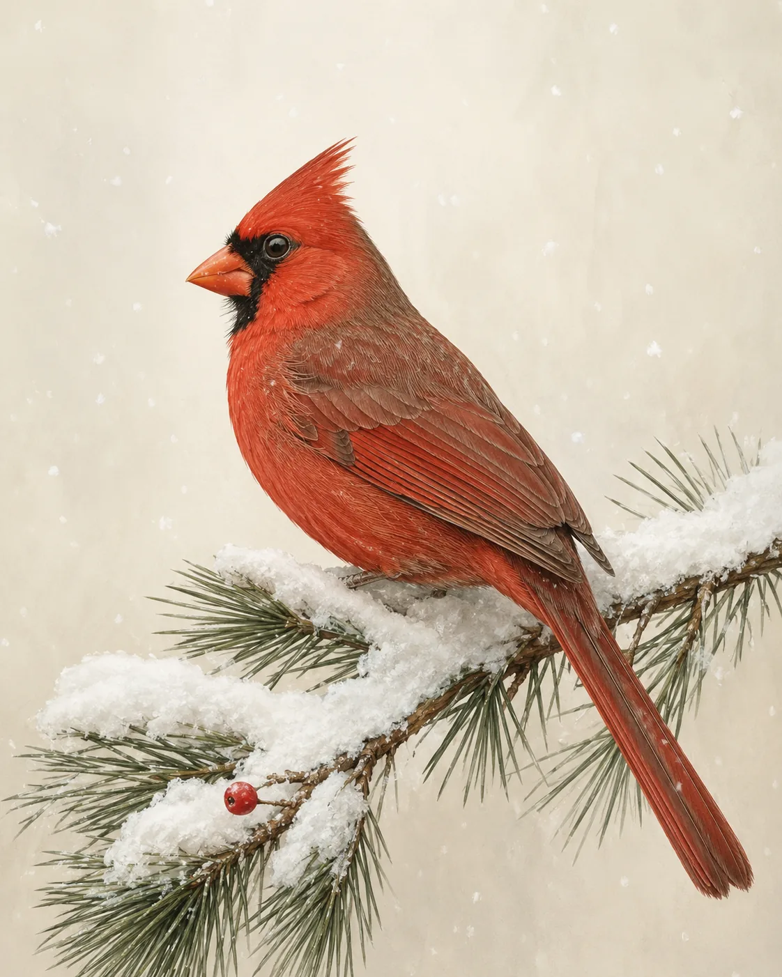 A fine-art plate of a northern cardinal in the Audubon tradition, printed edge to edge on archival paper